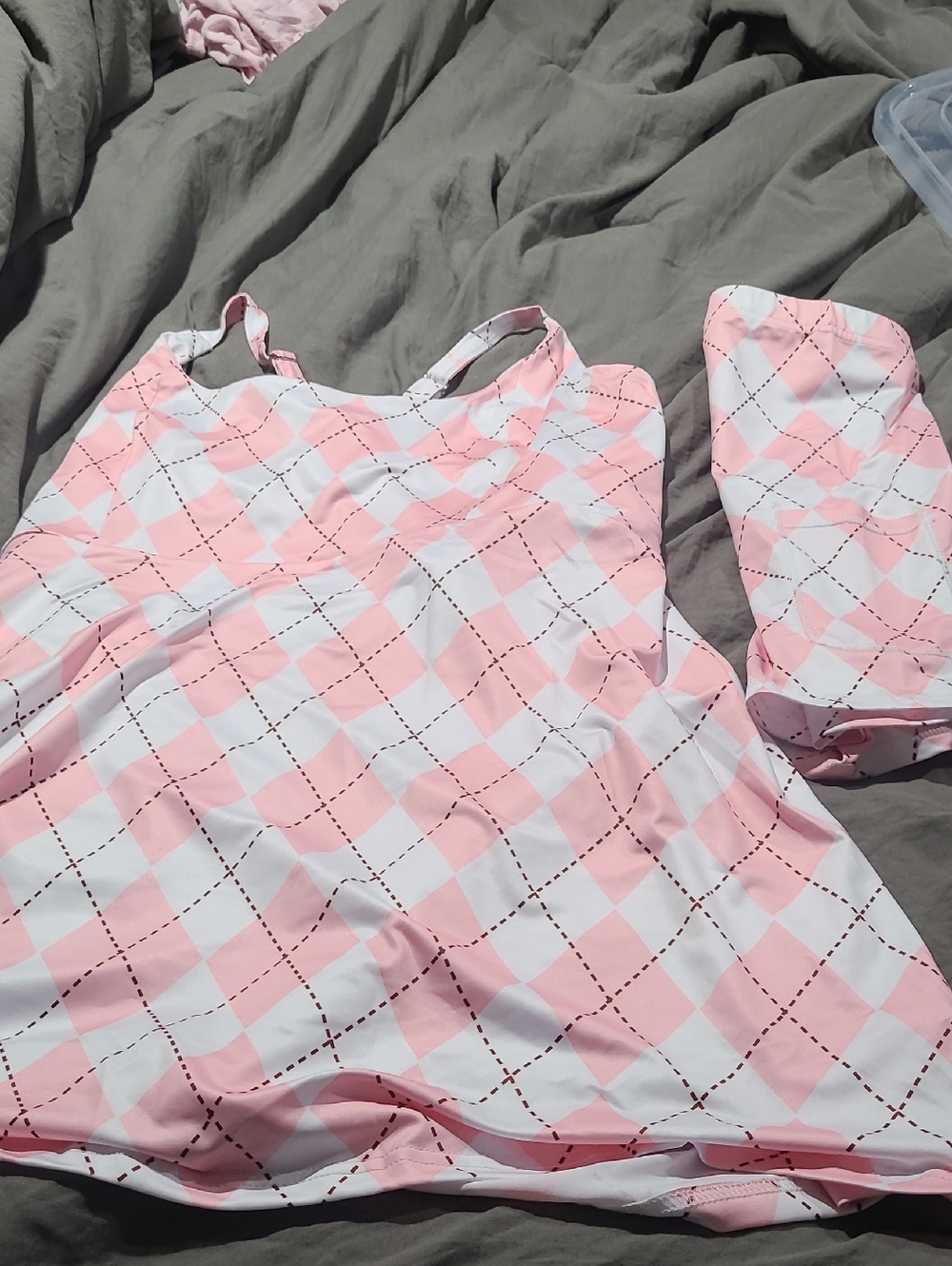 Pink and White Argyle Tankini Golf/tennis Dress